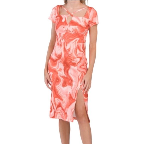 RACHEL Rachel Roy NWT $149 Swirl Cut Out Midi Dress, Orange White Women’s Size S - Picture 1 of 12